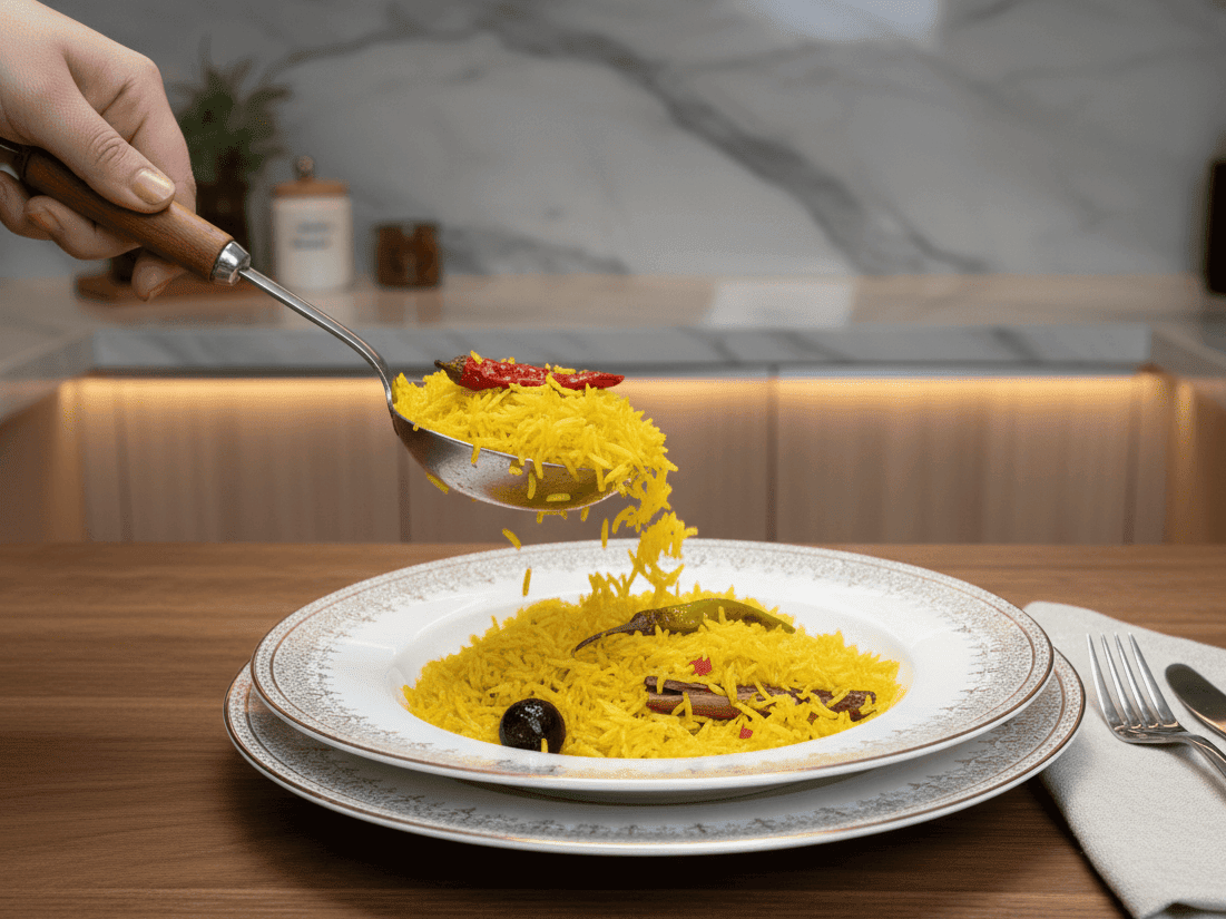 سر المطاعم: طريقة عمل الأرز البسمتي الأصفر المفلفل خطوة بخطوة