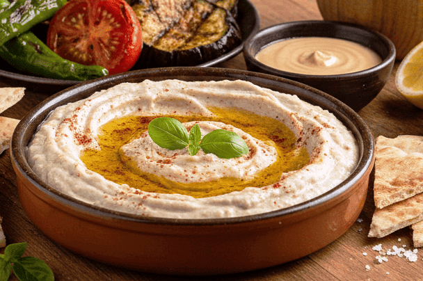 متبل باذنجان مقلي كريمي بالريحان والثوم