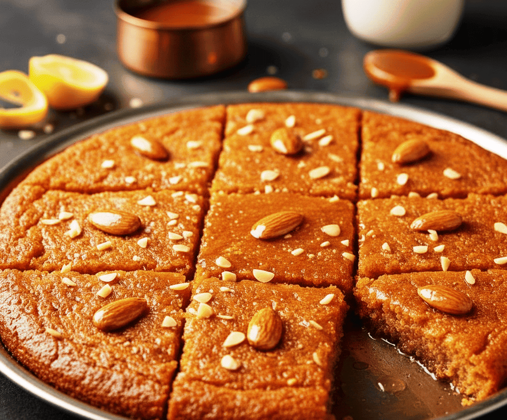 سر بسبوسة المحلات المكرملة والدايبة باللوز والسمن البلدي