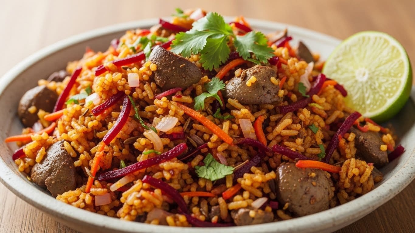 طريقة عمل الأرز بالبنجر والجزر وكبد الدجاج لعلاج الأنيميا