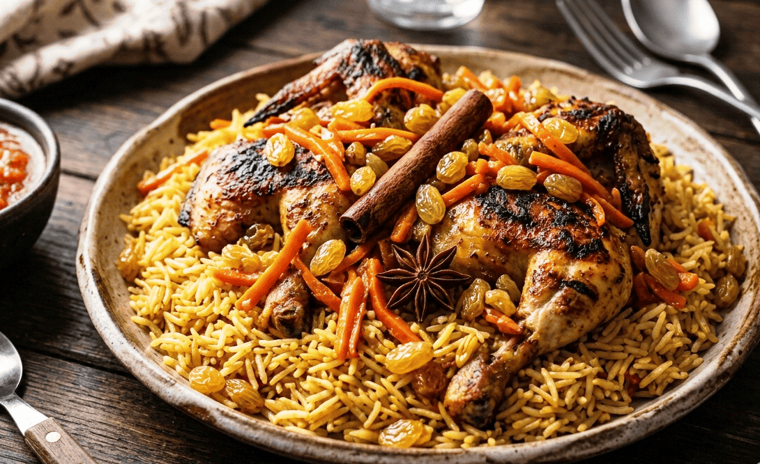 طبق الأرز البخاري السعودي الأصلي بالدجاج والجزر