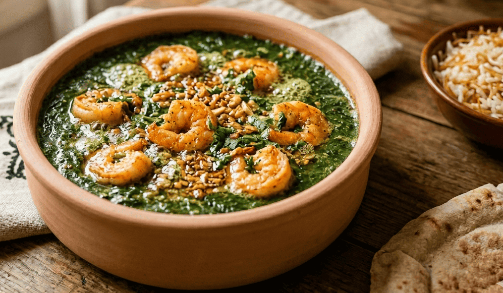 طاجن ملوخية بالجمبري مصري أصيل