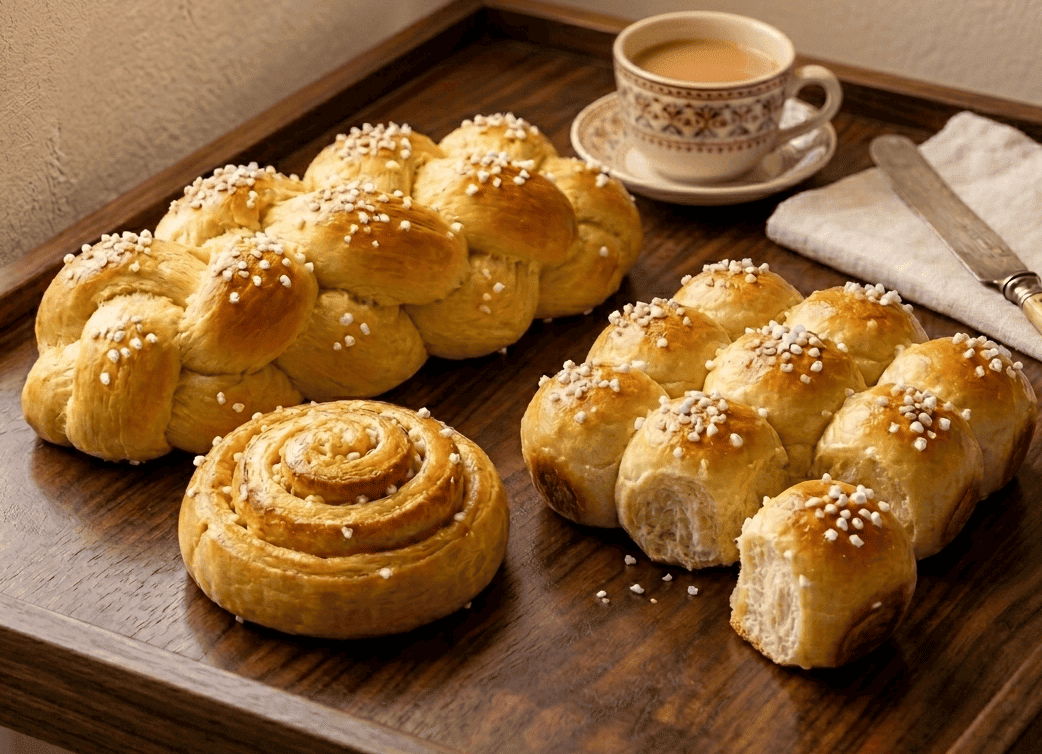 Fluffy Golden Brioche Bread Shapes: Braid, Spiral, and Honeycomb