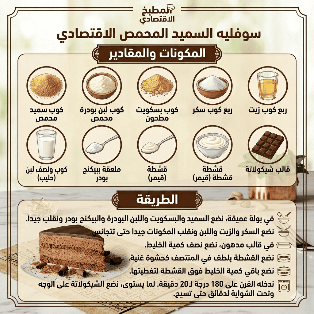 بطاقة مقادير وطريقة عمل سوفليه السميد المحمص الاقتصادي